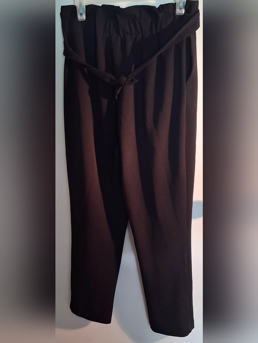 Comfy CasualCharlotte Russe Black Paperbag Waist Tie Tapered Trousers W/ Pockets